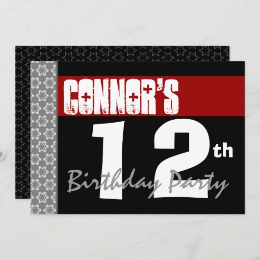 Invitation 12e fête d'anniversaire Noir et blanc modernes (Devant / Derrière)