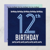 Invitation 12e fête d'anniversaire Recyclé bleu moderne (Devant / Derrière)