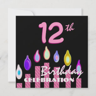 Invitation 12e fille Birthday Party Pink Striped Candles W685