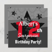 Invitation 12e TWEEN Surprise Birthday Charcoal Grunge C12 (Devant / Derrière)