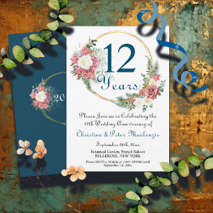 Invitation 12ème anniversaire de Mariage de soie Rose Gold Fr