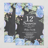 Invitation 12ème anniversaire de surprise florale bleue (Devant / Derrière)