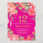 Invitation 12èmes parties scintillantes et roses indien (Devant / Derrière)