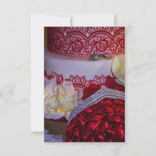 Invitation 1304-Gâteau de mariage, Bouquet et Anneaux