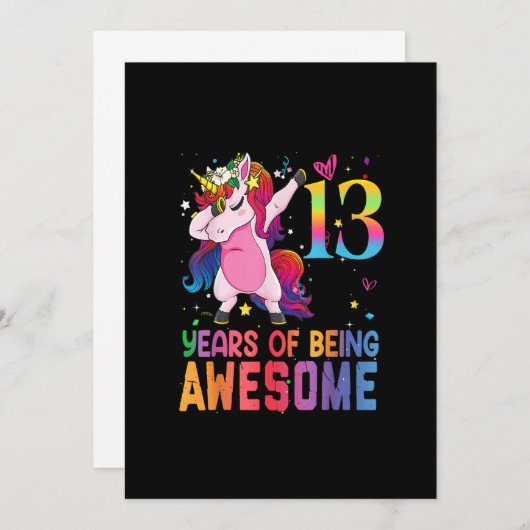 Invitation 13 Ans Unicorne Dabbing 13e Anniversaire Fille Un (Devant / Derrière)