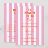 Invitation 13 Beach Club Cabana Rayures 13e Fête d'anniversai (Devant / Derrière)