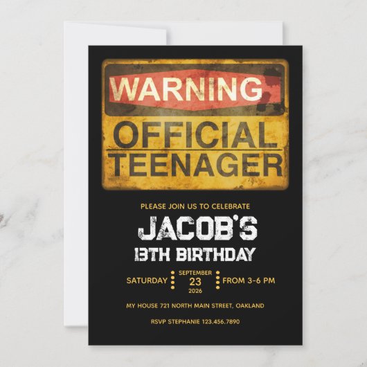 Invitation 13 Year Old Teenage Birthday Boy (Devant)