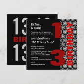 Invitation 13e Ado Anniversaire moderne Black White Stars G40 (Devant / Derrière)