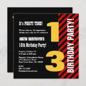 Invitation 13e Ado Anniversaire moderne rouge noir STripes A0 (Devant / Derrière)