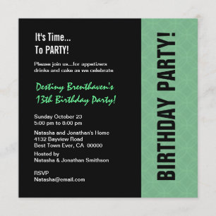 Invitation 13e Ado Birthday Modern Mint and Black W745