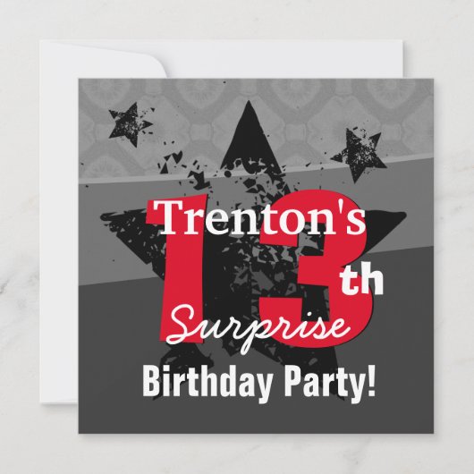 Invitation 13e ADO Surprise Anniversaire Charcoal Grunge C13 (Devant)