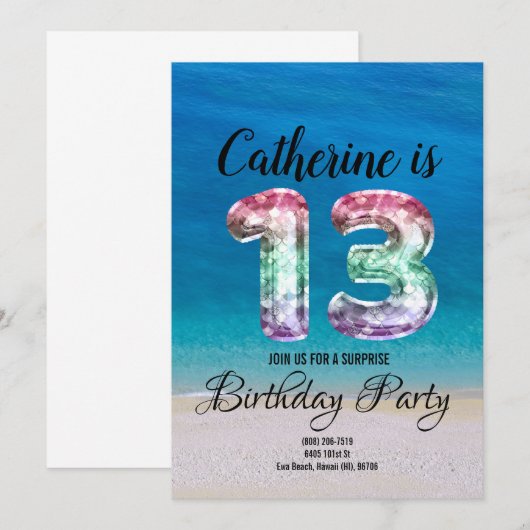 Invitation 13e anniversaire (Devant / Derrière)