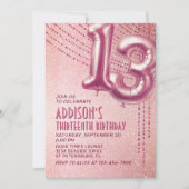 Invitation 13e anniversaire Ado fille Rose or (Devant)
