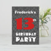 Invitation 13e anniversaire Ado moderne noir et blanc Motif (Debout devant)