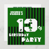 Invitation 13e anniversaire Ado moderne vert noir rayures V10 (Devant / Derrière)