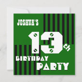 Invitation 13e anniversaire Ado moderne vert noir rayures V10 (Devant)