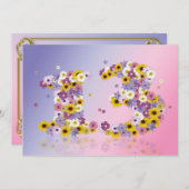 Invitation 13e anniversaire, avec des lettres fleuries (Devant / Derrière)