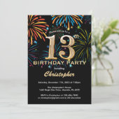 Invitation 13e anniversaire Black and Gold Rainbow Fireworks (Debout devant)