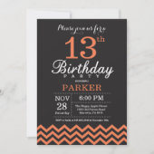 Invitation 13e anniversaire Black et Coral Chevron (Devant)