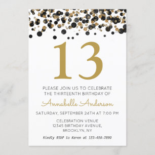 Invitation 13e anniversaire Black Gold Parties scintillant Sp