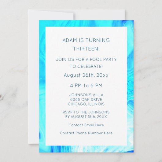 Invitation 13e anniversaire Bleu Abstrait Artsy Cool âge pers (Devant)