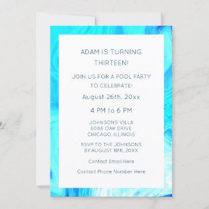 Invitation 13e anniversaire Bleu Abstrait Artsy Cool âge pers