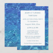 Invitation 13e anniversaire Blue Pool Party Motifs d'eau Cool (Devant / Derrière)