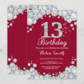 Invitation 13e anniversaire Bourgogne Rouge et Diamant Argent (Devant / Derrière)