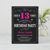 Invitation 13e anniversaire Chalet noir rose chaud (Debout devant)