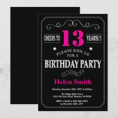 Invitation 13e anniversaire Chalet noir rose chaud (Devant / Derrière)