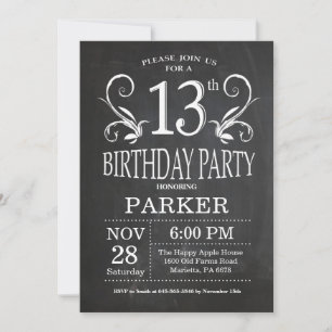 Invitation 13e anniversaire Chalkboard Floral