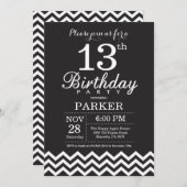 Invitation 13e anniversaire Chevron noir et blanc (Devant / Derrière)