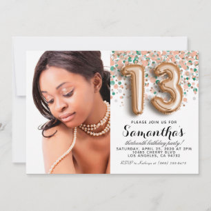 Invitation 13e anniversaire Confetti Rose Gold Portrait
