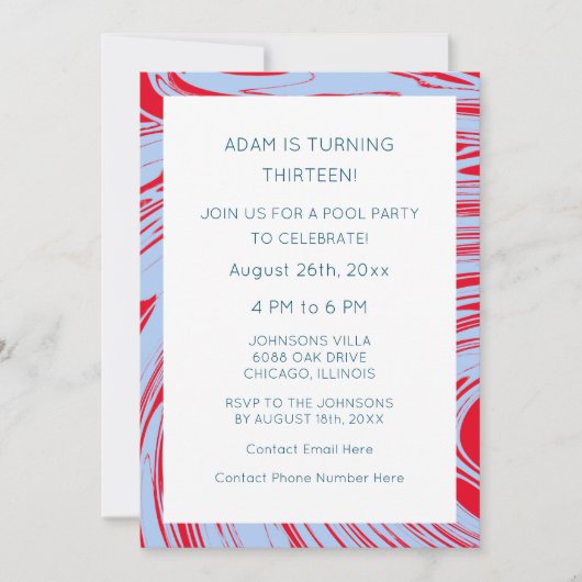 Invitation 13e anniversaire Custom Age Bleu Rouge Abstrait Va (Devant)