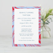 Invitation 13e anniversaire Custom Age Bleu Rouge Abstrait Va (Debout devant)