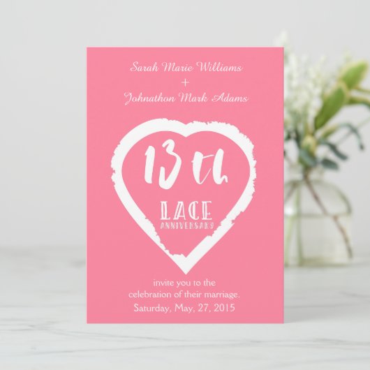 Invitation 13e anniversaire de mariage dentelle traditionnell (Debout devant)