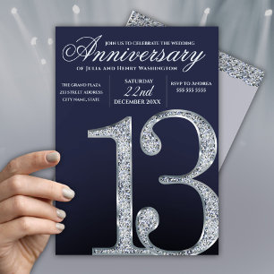 Invitation 13e Anniversaire Diamant Argent Années Bleu Foncé