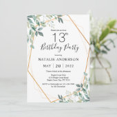 Invitation 13e anniversaire Elégant Eucalyptus Verdure et Or (Debout devant)