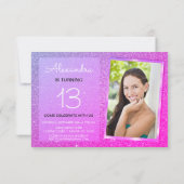 Invitation 13e anniversaire étincelle rose violet photo (Dos)