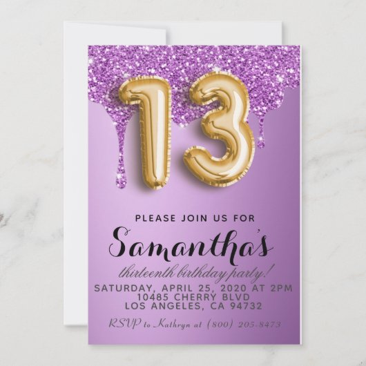 Invitation 13e anniversaire Faux Parties scintillant Invitati (Devant)