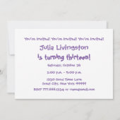 Invitation 13e anniversaire fête Pois violets V01F (Dos)