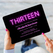 Invitation 13e anniversaire fête rose néon lumières