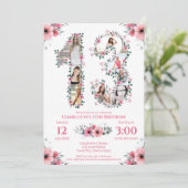 Invitation 13e anniversaire fille photo collage rose Fleur bl (Debout devant)