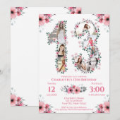 Invitation 13e anniversaire fille photo collage rose Fleur bl (Devant / Derrière)