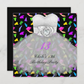 Invitation 13e anniversaire Filles 13 Ado (Devant / Derrière)