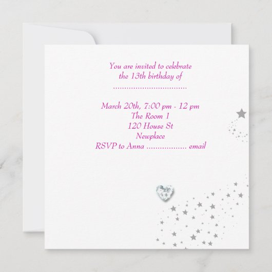 Invitation 13e anniversaire Filles 13 Ado (Dos)