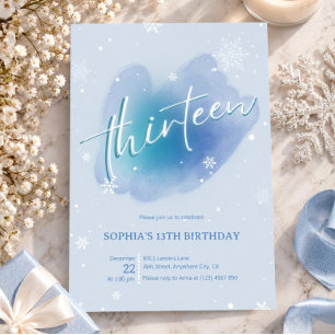 Invitation 13e anniversaire Flocon de neige bleu de l'hiver g