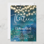 Invitation 13e anniversaire Galaxie Turquoise Bleu Vert (Devant)