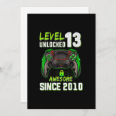 Invitation 13e anniversaire garçon niveau 13 déverrouillé stu (Devant / Derrière)