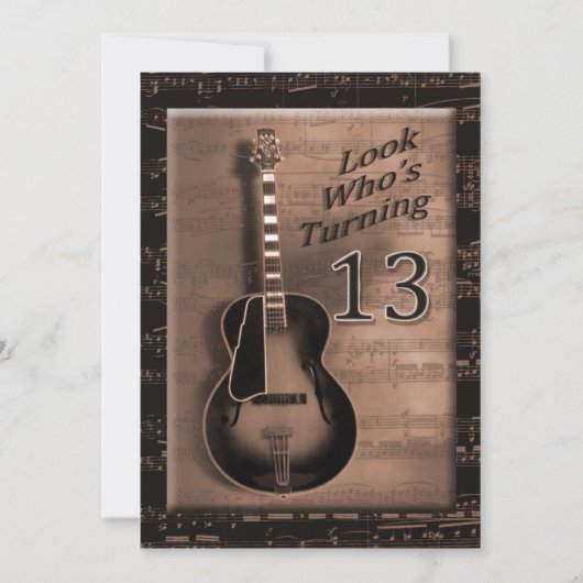 Invitation 13e anniversaire, Guitare Brown, Musical (Devant)